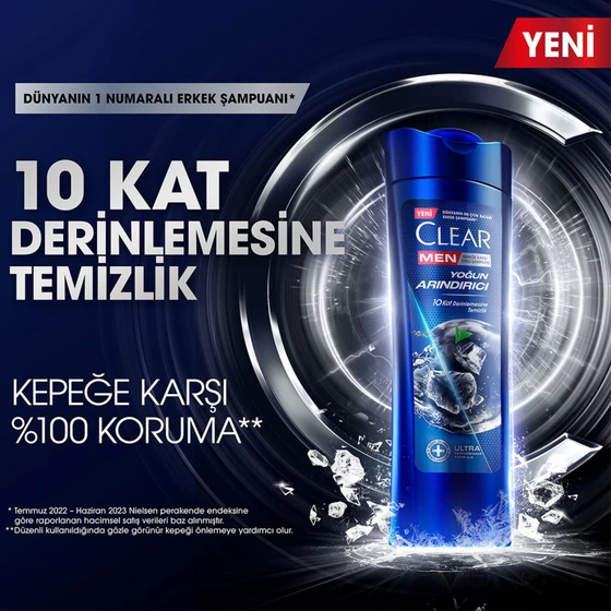 شامپو ضد شوره مردانه کلییر مدل Yoğun Arındırıcı حجم ۳۵۰ میلی‌لیتر (ترکیه🇹🇷)