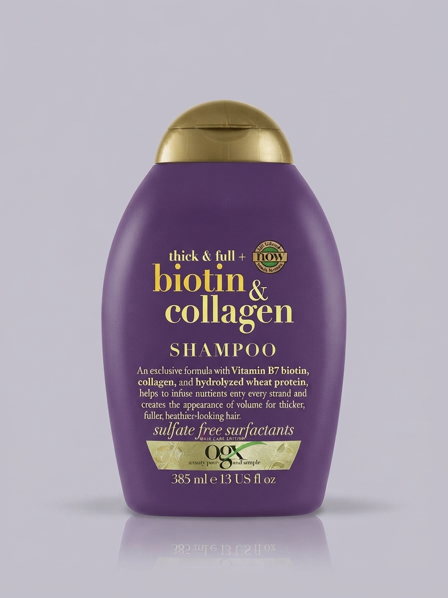 شامپو ضخیم‌کننده و حجم‌دهنده مو او جی ایکس (OGX) مدل Biotin & Collagen حجم 385 میلی‌لیتر