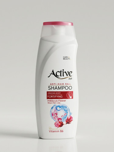 شامپو ضد ریزش و تقویتکننده اکتیو سافت (Active Soft) مدل Anti-Hair Fall حاوی ریشه جینسینگ و گل ختمی