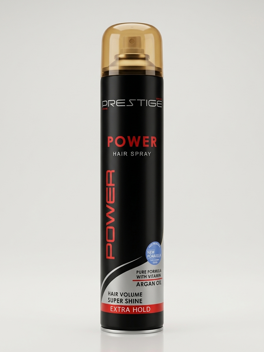 اسپری مو و تافت حالت‌دهنده قوی پرستیژ (Prestige Power Hair Spray) مدل Extra Hold - حجم بالا، قدرت نگهدارندگی قوی (قدرت ۶) همراه با روغن آرگان و ویتامین