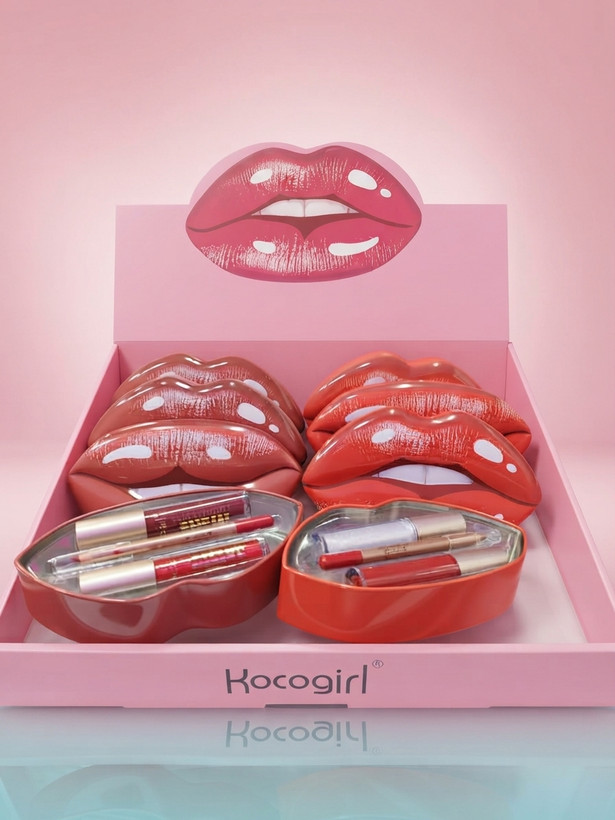 ست رژ لب و براق لب و مداد لب فلزی طرح لب کوکوگرل (Kocogirl) 💋💄