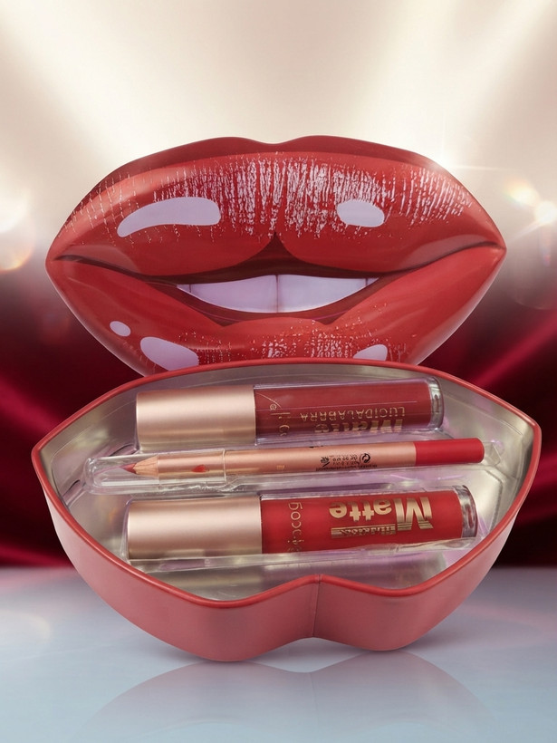 ست رژ لب و براق لب و مداد لب فلزی طرح لب کوکوگرل (Kocogirl) 💋💄