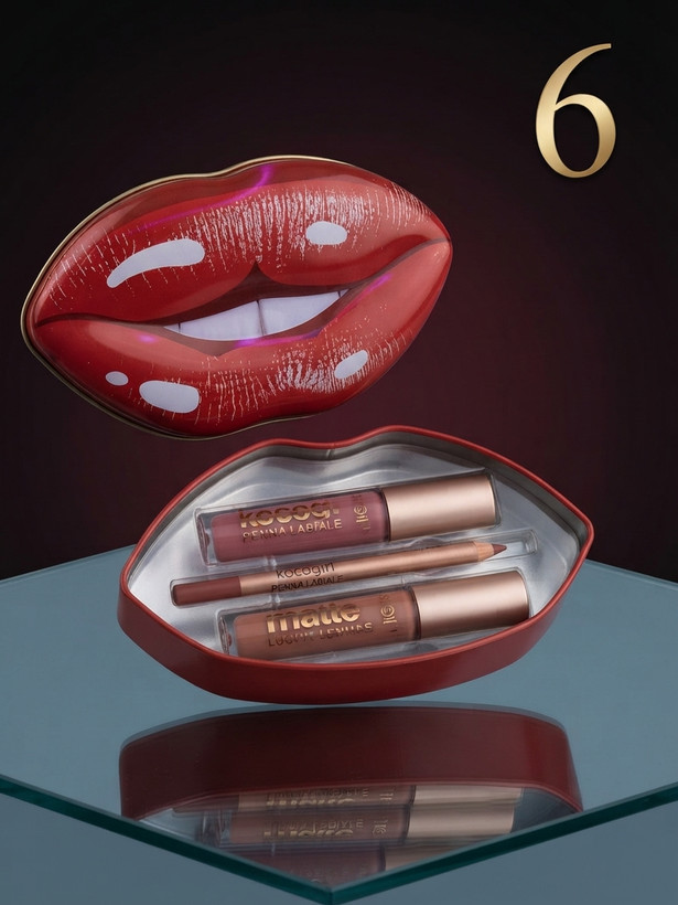 ست رژ لب و براق لب و مداد لب فلزی طرح لب کوکوگرل (Kocogirl) 💋💄