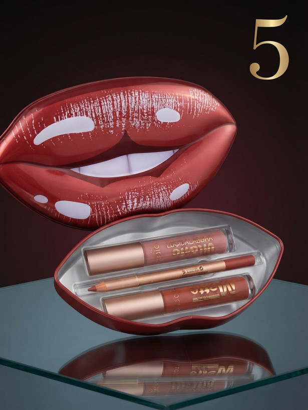 ست رژ لب و براق لب و مداد لب فلزی طرح لب کوکوگرل (Kocogirl) 💋💄