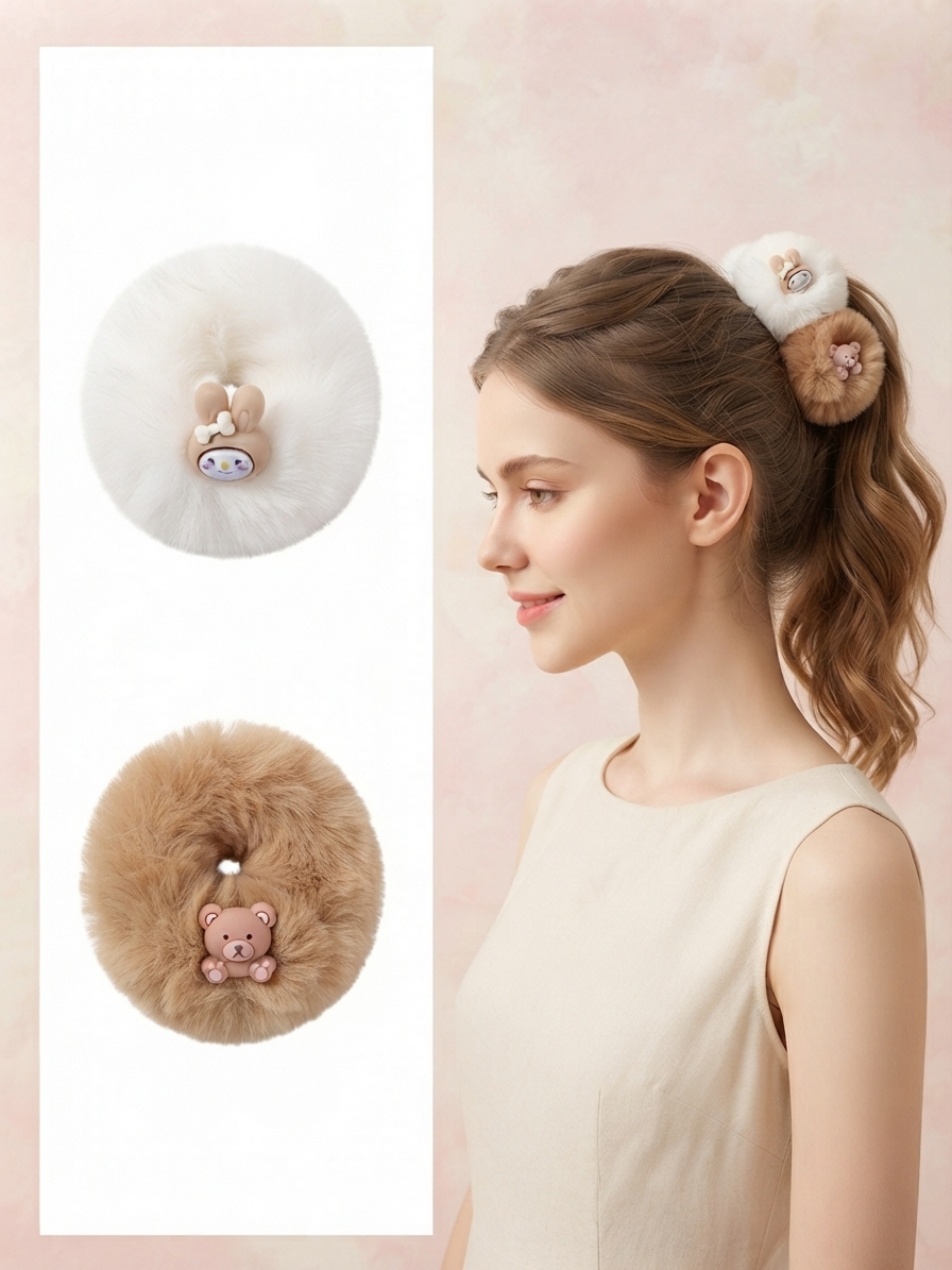 🧸☁️ گرمی و لطافت در موها با کش‌های پشمی و عروسکی تپل! ☁️🧸
