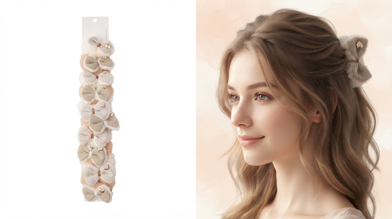 🎀✨ استایلی شیک و بانمک با کش‌های موی پشمی پاپیون‌دار! ✨🎀