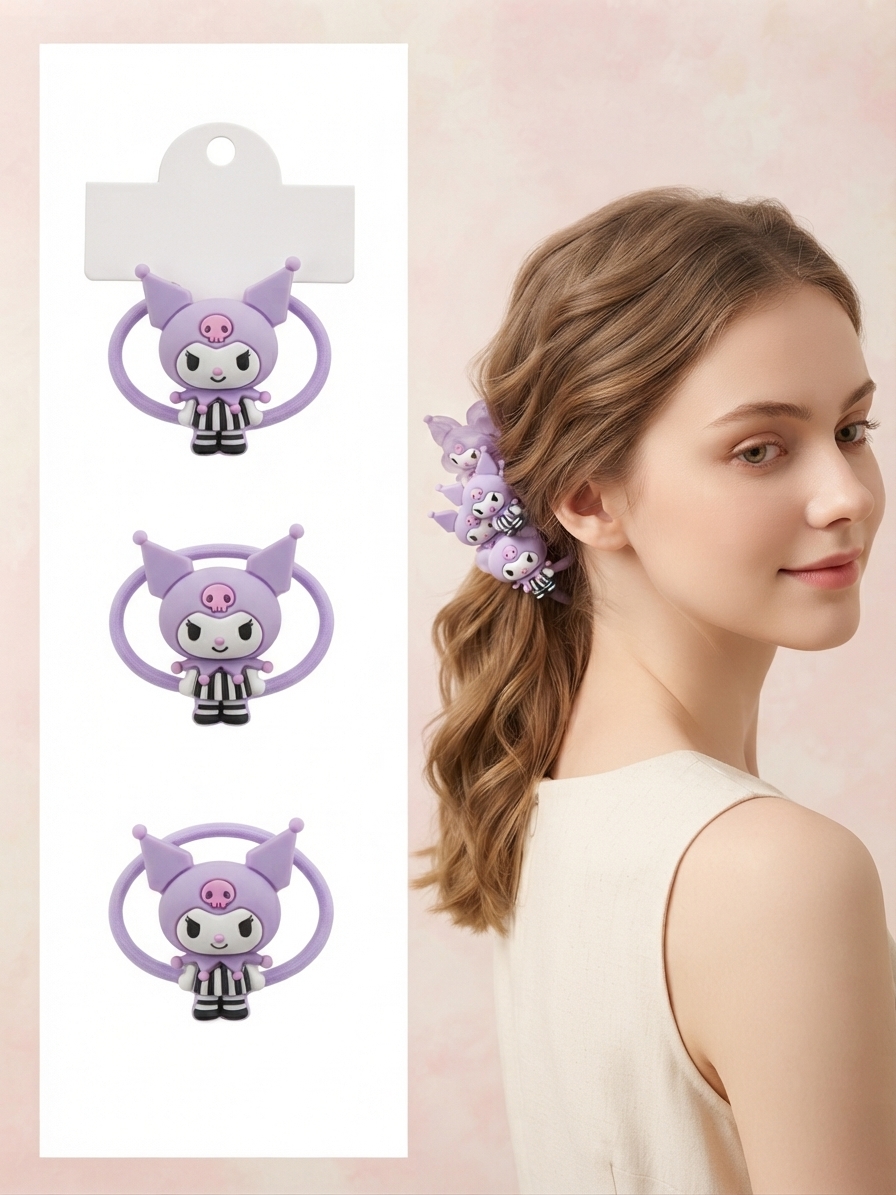 💜✨ استایلی کیوت و جذاب با کشهای موی عروسکی بنفش ۳ تایی! ✨💜