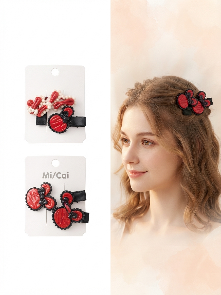 ❤️✨ استایلی شیک و دلبرانه با ست گیره‌های موی فانتزی قرمز! ✨❤️