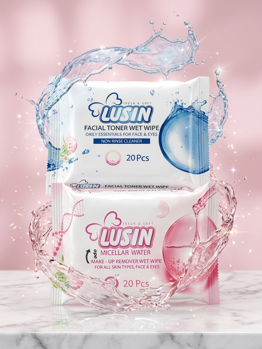 💦 دستمال مرطوب تونر و میسلار واتر لوسین (۲۰ عددی)؛ پاکسازی و آبرسانی حرفهای پوست! ✨🌸